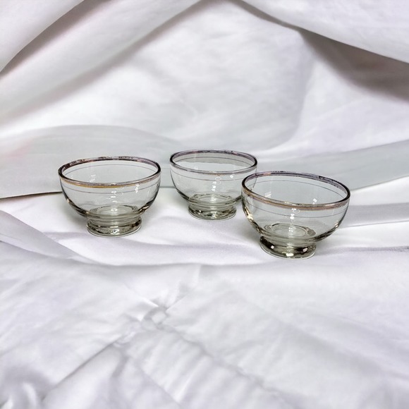 MCM Serving Dinnerware Gold Trim Glass Sherbet Sorbet Dessert Glasses Set of 3 - Picture 1 of 10